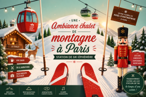 Soirée de Noël d’entreprise à Paris avec décor de station de ski éphémère