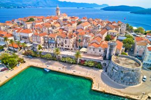 korcula. historic town of korcula aerial panoramic view