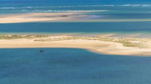 sand banks in front of the dune of pilat (dune du pilat) the tallest sand dune in europe. arcachon bay (bassin d'arcachon) on the southwest atlantic coast of aquitaine, france.